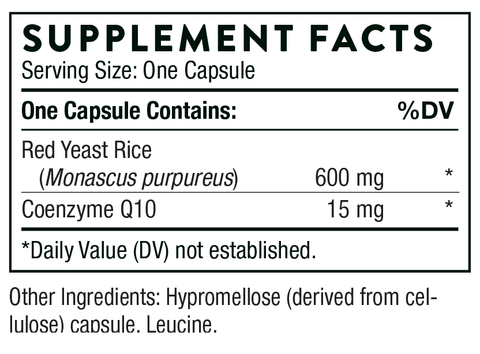 Red Yeast Rice + CoQ10 120 caps (Thorne) Supplement Facts
