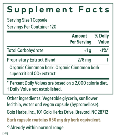 Cinnamon Bark  (Gaia Herbs Professional Solutions) supplement fact
