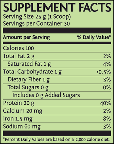 Classic Protein Natural (Sunwarrior) Supplement Facts