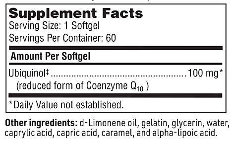 CoQH Reduced CoEnzyme Q10 100 mg (Klaire Labs)