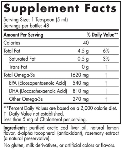 Concentrated Cod Liver Oil 8 Fluid Ounces Lemon (Nordic Naturals)