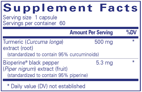 Curcumin 500 with Bioperine (Pure Encapsulations) Supplement Facts