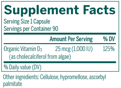 D3 1000 Vegan (Genestra) Supplement Facts