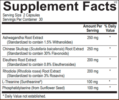 daily adrenal balance dr alex rinehart | stress supplement | Rhodiola | Eleuthero | L-theanine | Skullcap | Phospatidylserine | Ashwagandha