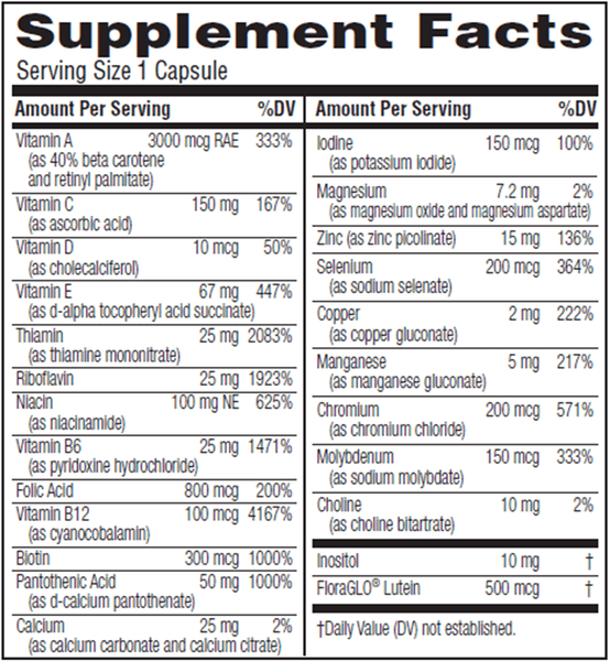 Daily One without Iron with FloraGlo (Twinlab) Supplement Facts
