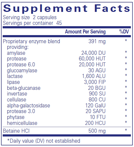 Digestive Enzymes Ultra with Betaine HCl (Pure Encapsulations) Supplement Facts