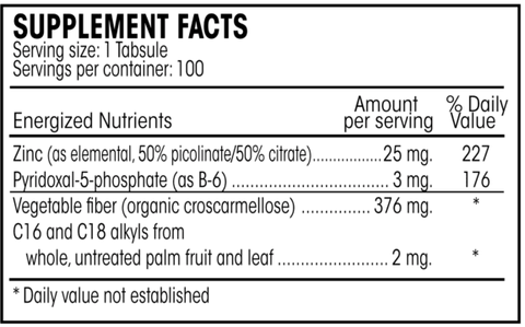 Energized Double Zinc Guard (Perque) Supplement Facts