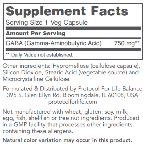 Gaba 750 mg (Protocol for Life Balance)