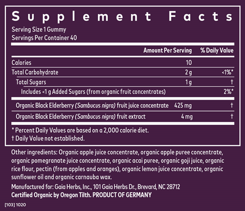 GaiaKids Daily Black Elderberry Gummies (Gaia Herbs) supplement facts
