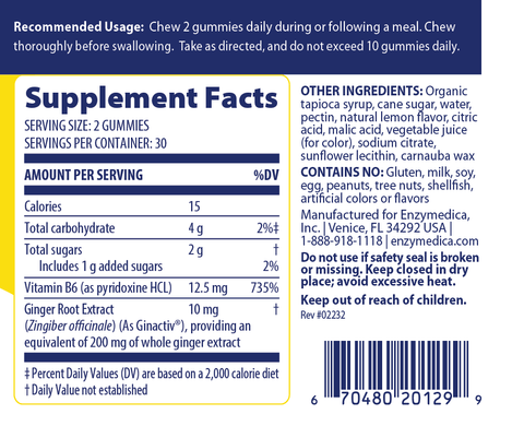 Ginger & Vitamin B6 Gummies (Enzymedica)