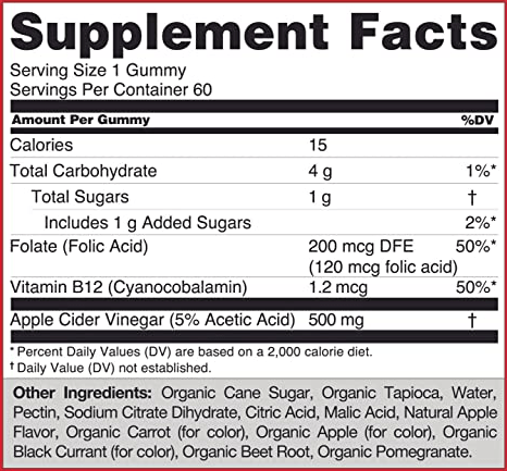 Goli Apple Cider Vinegar Gummies (Goli Nutrition) Supplement Facts