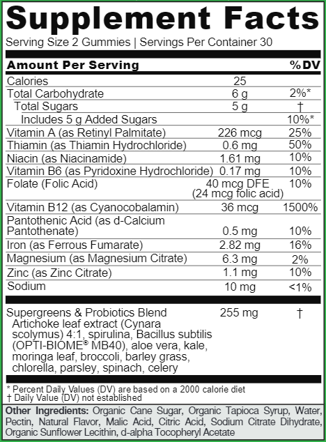 Goli Super Greens Gummies (Goli Nutrition) Supplement Facts