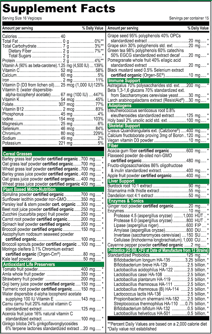 Green Vibrance Capsules (Vibrant Health) Supplement Facts