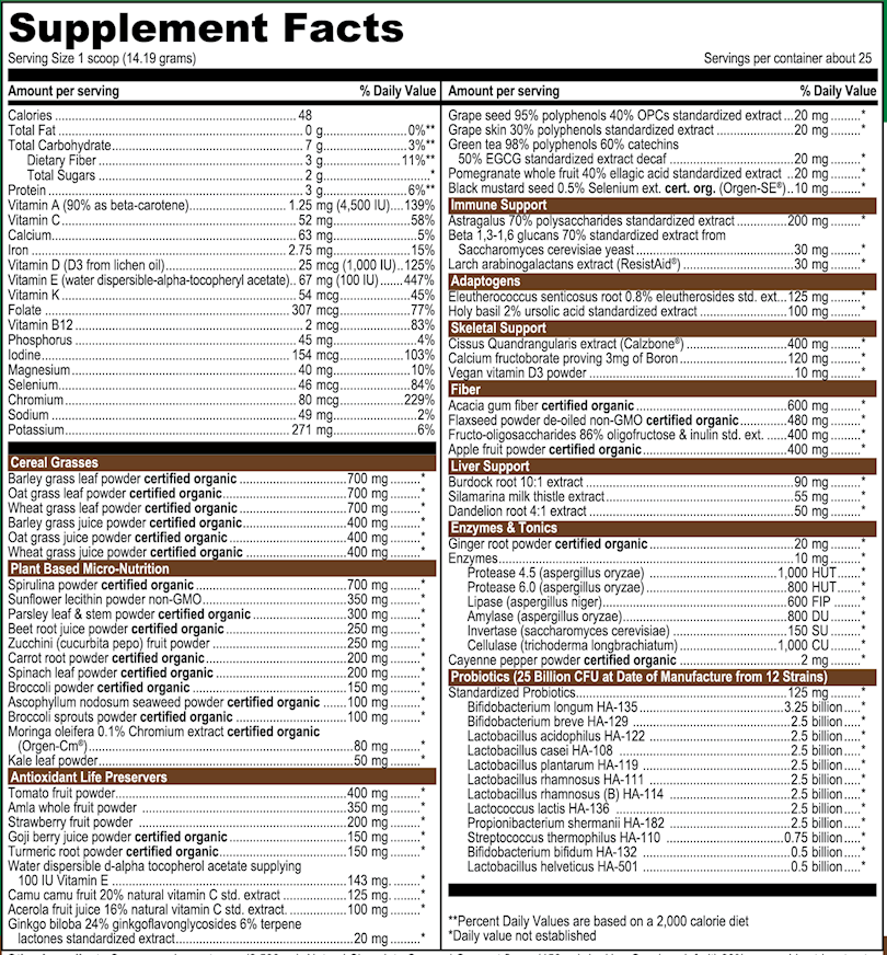 Green Vibrance Chocolate Coconut (Vibrant Health) Supplement Facts