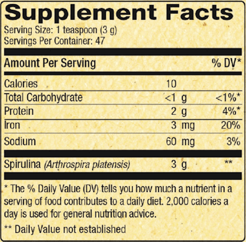 Hawaiian Spirulina Powder (Nutrex Hawaii) Supplement Facts