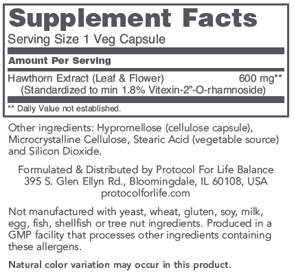 Hawthorn Extract 600 mg (Protocol for Life Balance)