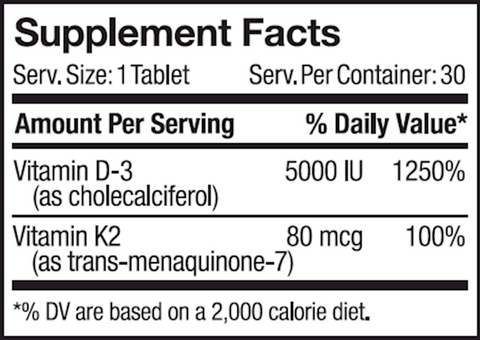 HumanN D3/K2 complex 30 tabs (HumanN) Supplement Facts