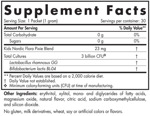 Kids Nordic Flora Probiotic Pixies (Nordic Naturals) Supplement Facts