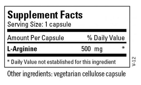 L-Arginine 500 mg (Metabolic Maintenance) Supplement Facts