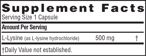 L-Lysine Caps 500 mg (Twinlab) Supplement Facts