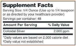 Liquid Colloidal Silver 2000 ppm (Drs Advantage) Supplement Facts