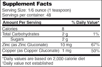 Liquid Zinc + Copper Complex (Drs Advantage) Supplement Facts