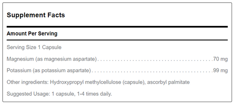 MAGNESIUM/POTASSIUM ASPARTATE (Douglas Labs) supplement facts