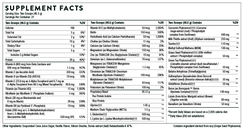 MediClear-SGS Vanilla (Thorne) Supplement Facts