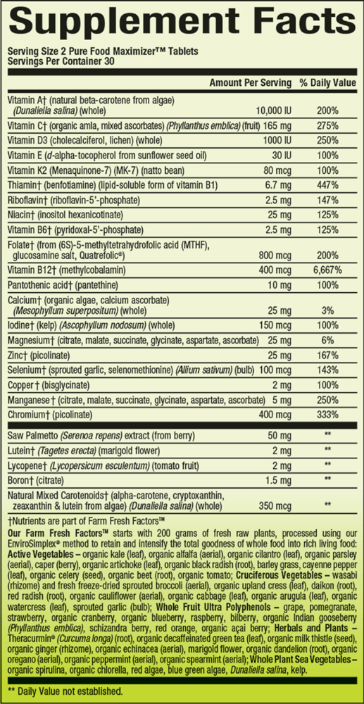 Men's Multi 50+ Non-GMO (Whole Earth and Sea Natural Factors) Supplement Facts