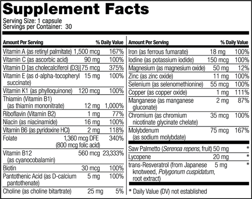 Men’s One Per Day Multivitamin with Iron Capsules (Bariatric Fusion)