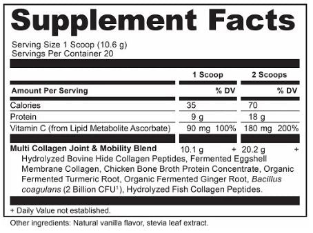Multi Collagen Protein Joint+Mobility Vanilla (Ancient Nutrition) Supplement Facts