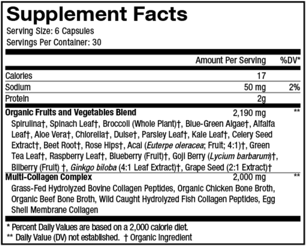 Multi Collagen + Raw Greens (Codeage) Supplement Facts