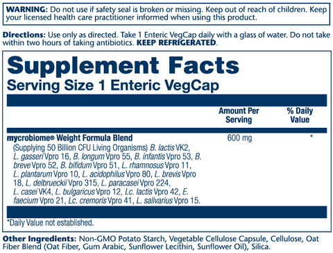 Mycrobiome Weight Formula 50 B Enteric Solaray