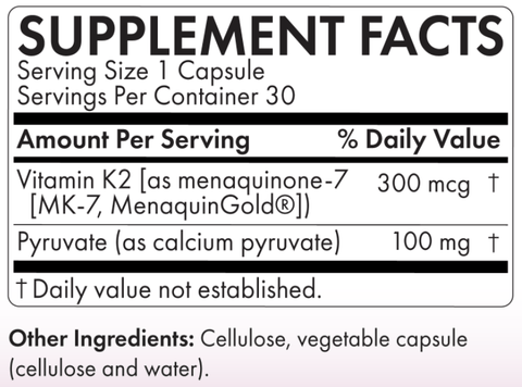 Myomax (30 capsules)- Vitamin K2 Supplement (Microbiome Labs) Supplement Facts