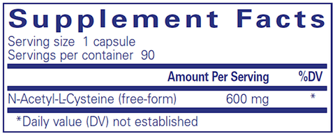 NAC (n-acetyl-l-cysteine) 600 mg (Pure Encapsulations) supplement facts