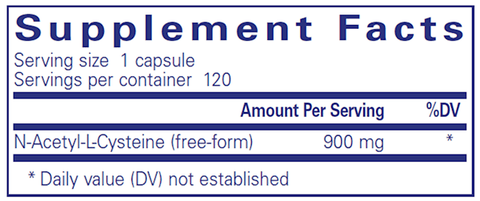 NAC (n-acetyl-l-cysteine) 900 mg (Pure Encapsulations) supplement facts