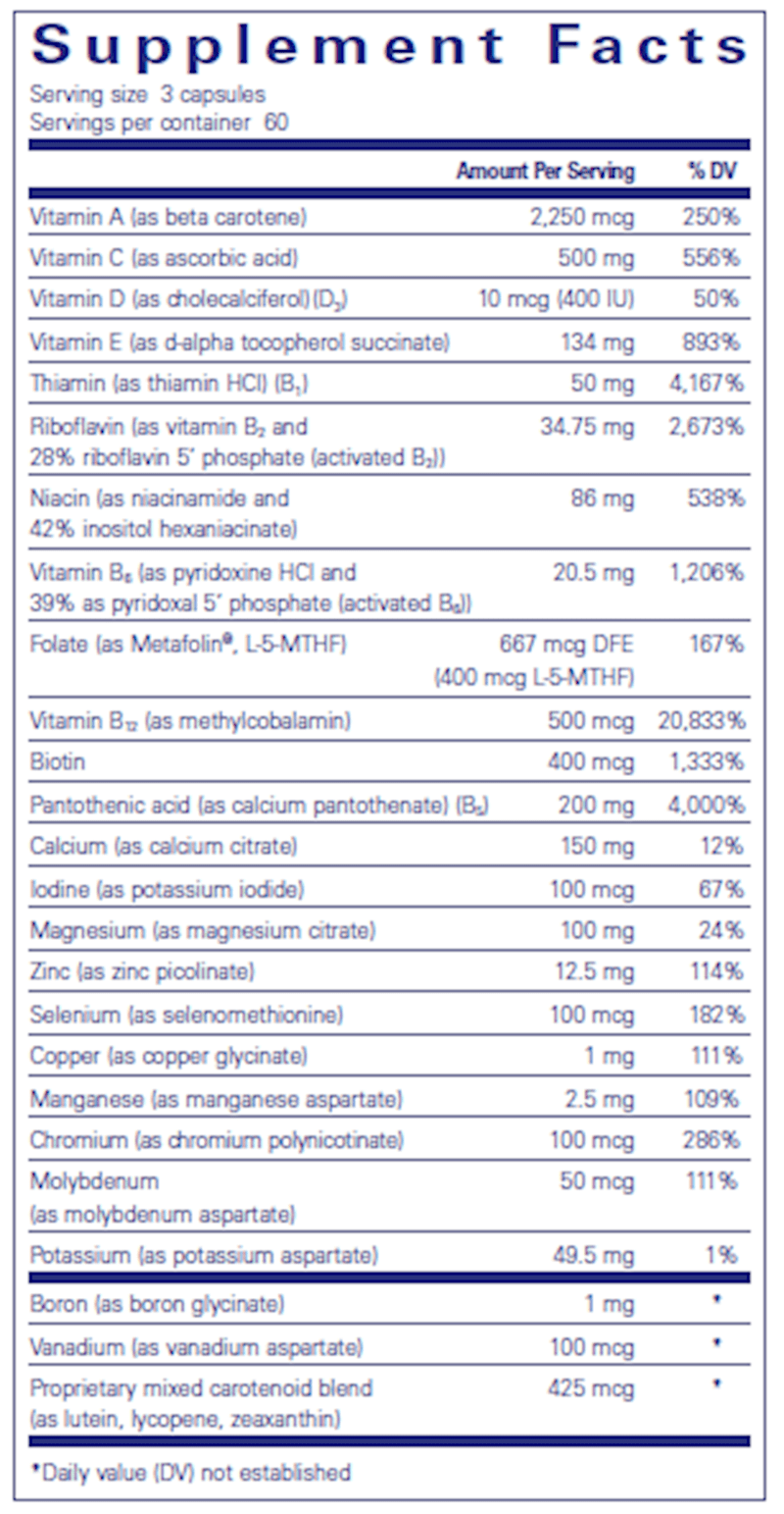 Nutrient 950 W/O Iron (Pure Encapsulations) supplement facts