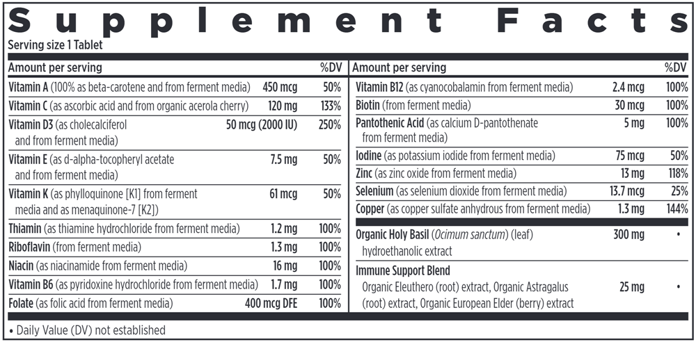 One Daily Multi + Immunity (New Chapter) Supplement Facts