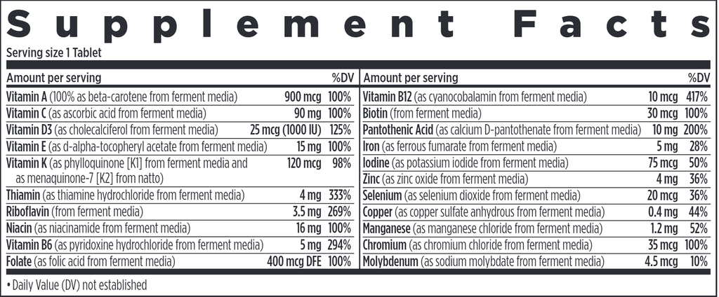 Only One Multivitamins (New Chapter) Supplement Facts