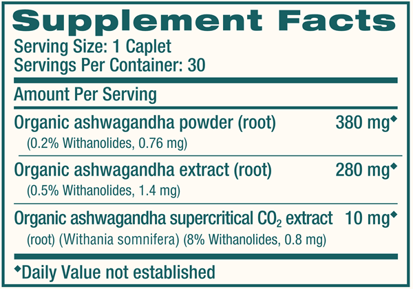 Organic Ashwagandha (Himalaya Wellness) supplement facts
