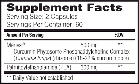 PEA+ Palmitoylethanolamide 120 Capsules - Enzyme Science Supplement Facts