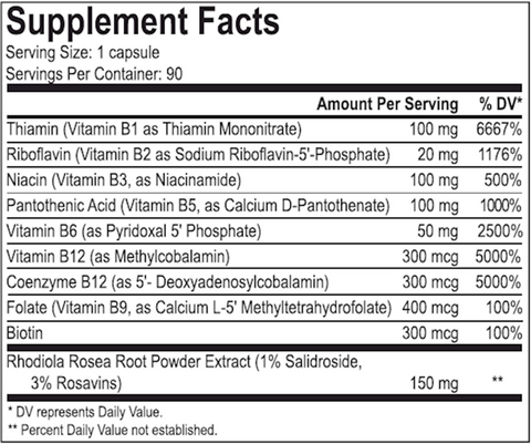 Phyto B Complex (Energetix) supplement fact