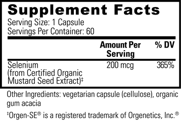 Plant-Based Selenium (Global Healing) Supplement Facts
