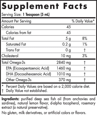 ProOmega 8 Fluid Ounces Lemon (Nordic Naturals) Supplement Facts