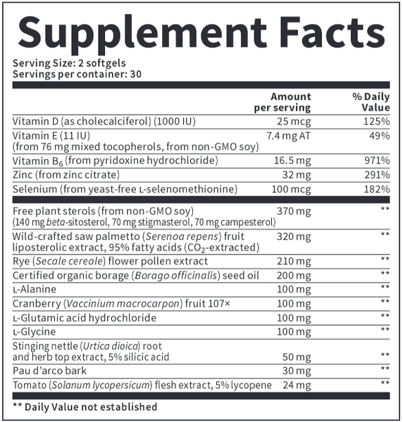 Prostate Fitness (Vitazan Pro) Supplement Facts