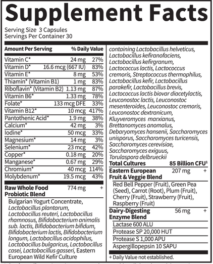 RAW Probiotics Women 50 & Wiser (Garden of Life) Supplement Facts