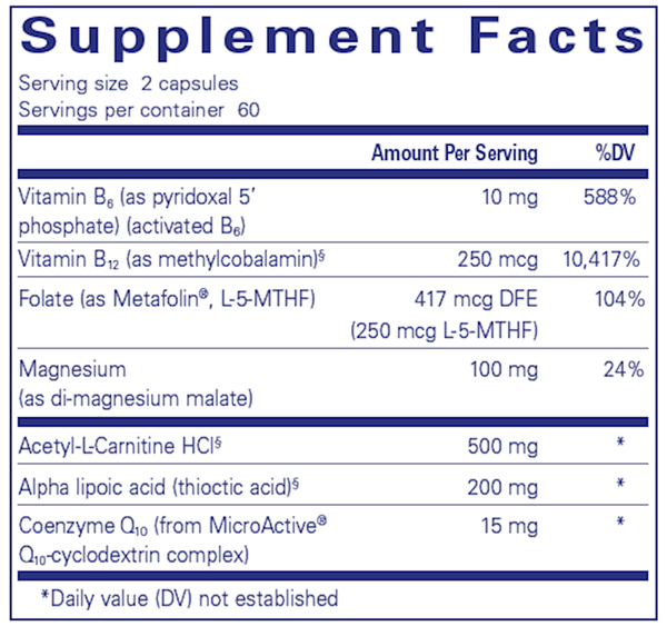 RevitalAge Nerve (Pure Encapsulations) Supplement facts