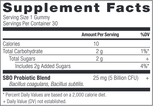 SBO KIDS Probiotic Gummies (Ancient Nutrition) Supplement Facts