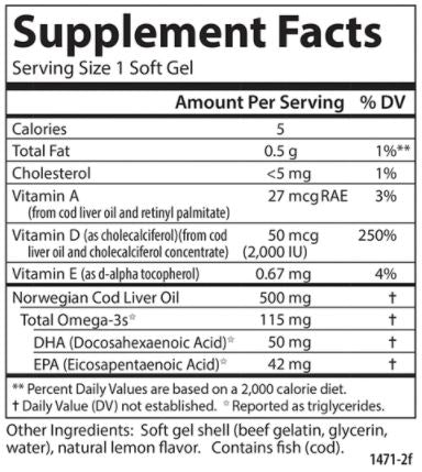 Solar D Gems 2000 IU (Carlson Labs) Supplement Facts