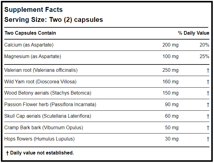 Spasm Plus (Progena) Supplement Facts